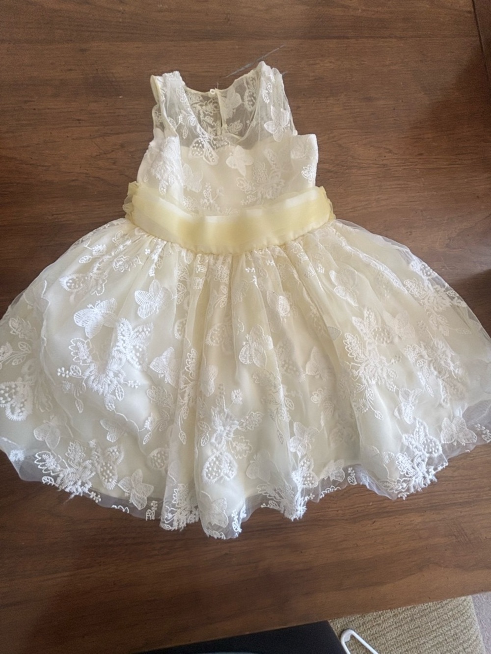 Jessica Simpson Cream Lace Dress with Yellow Sash
